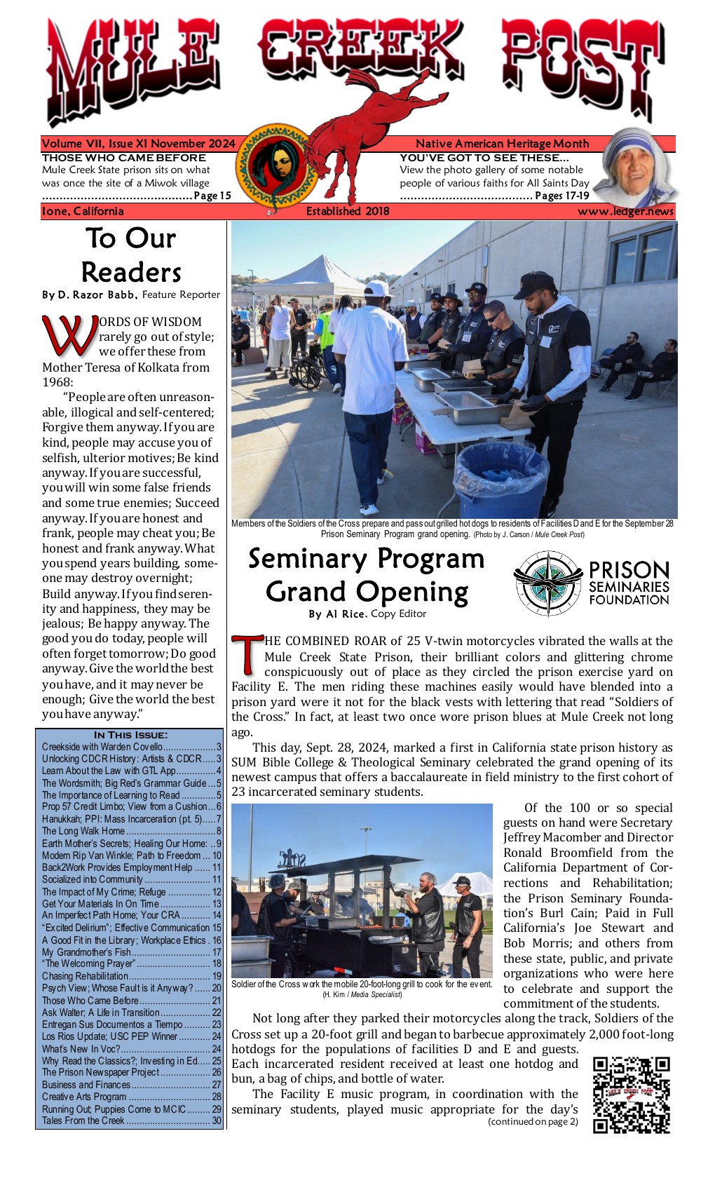 November 2024 Mule Creek Post front page