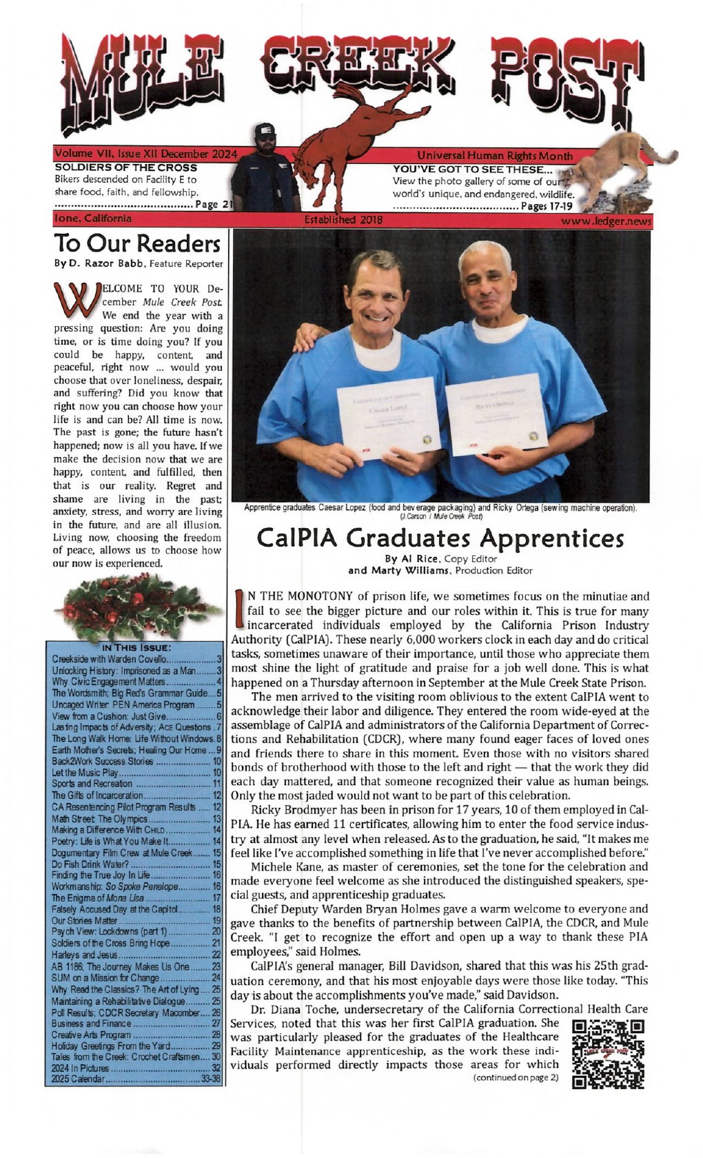 December 2024 Mule Creek Post front page